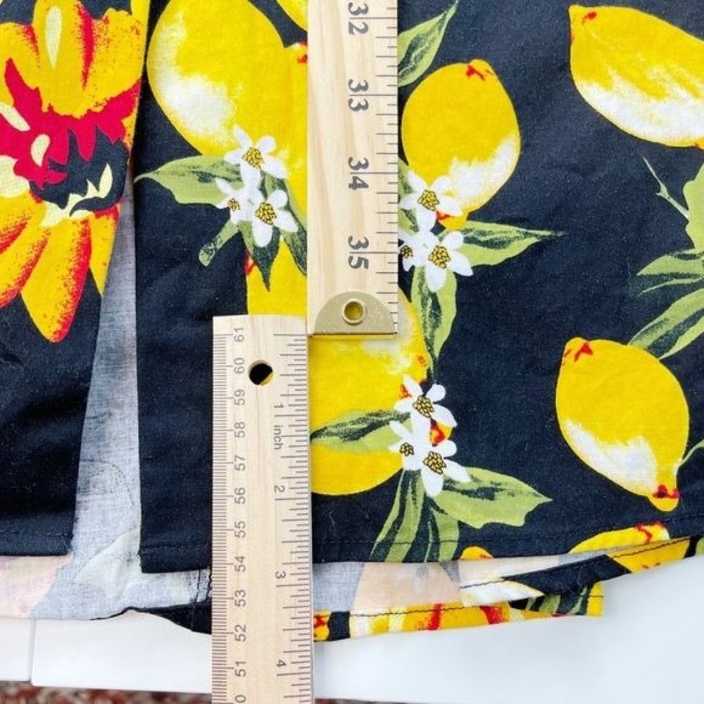 LULUMARI Large Lemon Print Black Button Front Maxi Skirt Size Small - Picture 5 of 8